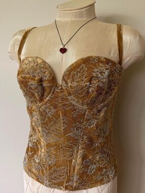Y2K St John Couture Gold Lace Corset Top Sz 10 Womens